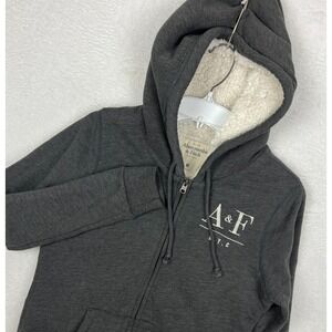 Abercrombie & Fitch Full Zip Hoodie Womens Medium Sherpa Lined Gray Sweatshirt